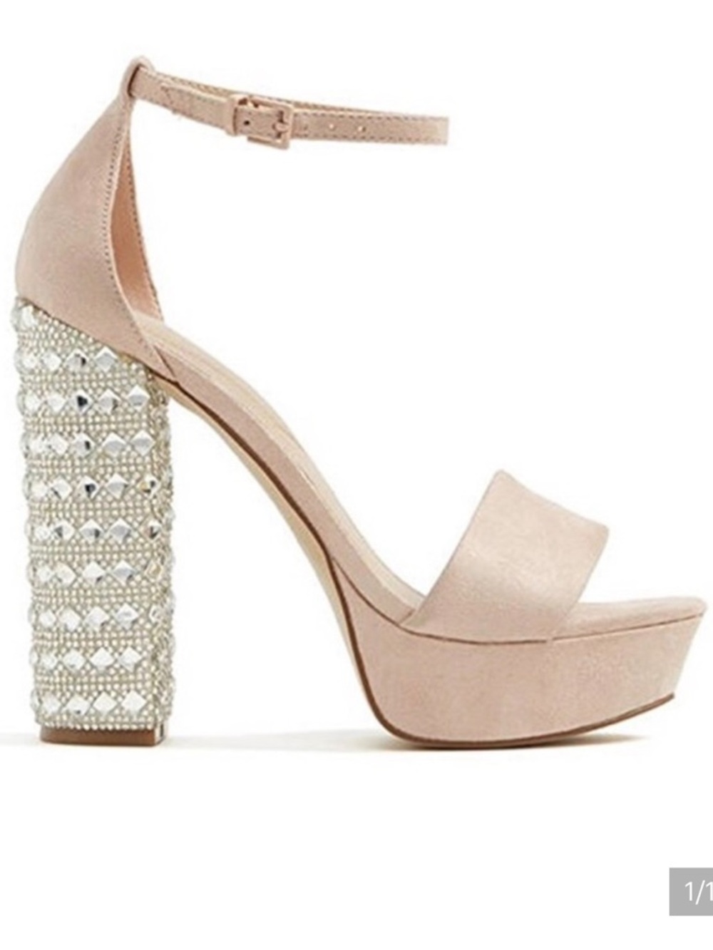 Aldo Nesida Pink Cream Jeweled Block Heel Platform Sandals 7 Boxed
